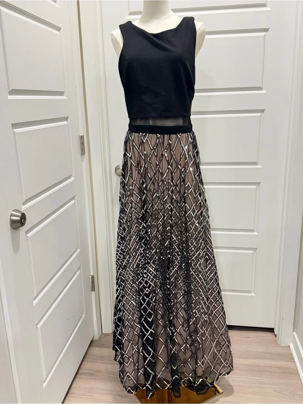 TLC Say Yes to the Prom Elegant Black and Silver Women's Maxi Dress